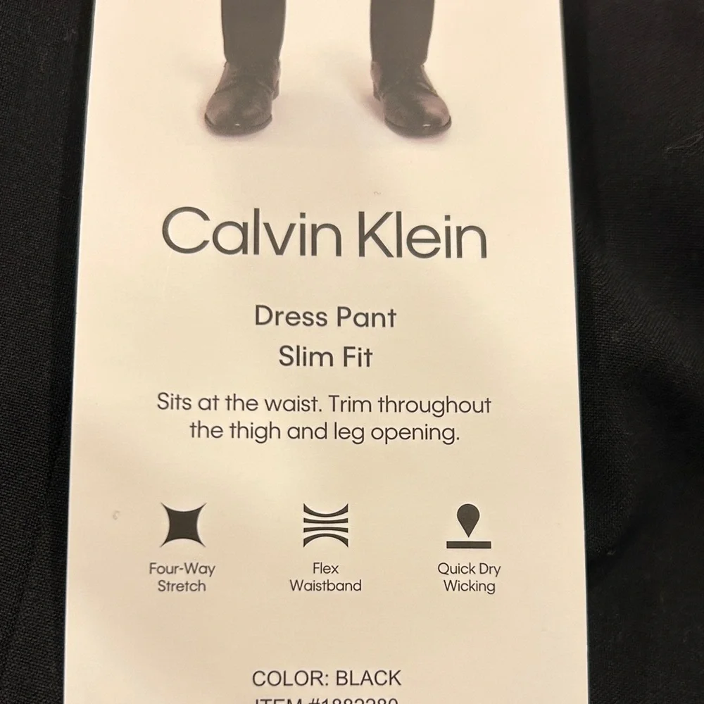 Calvin Klein Mens Slim Fit Dress Pants Black 36x32 Four-Way Stretch 1882280